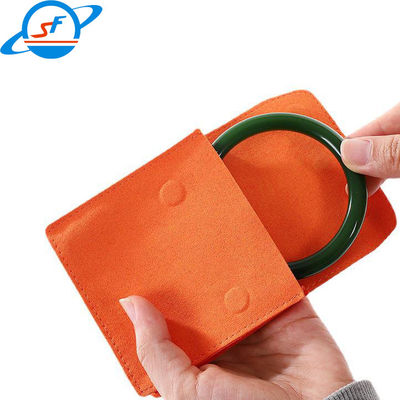 Custom Logo Jewelry Necklace Gift Bags Snap Button Microfiber Jewelry Pouch Jewelry Packaging Storage Bag